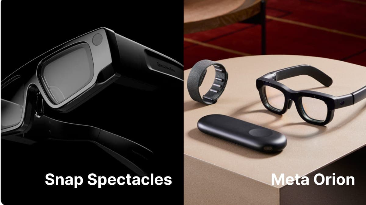 Side-by-side comparison of Meta's Orion and Snap's Spectacles